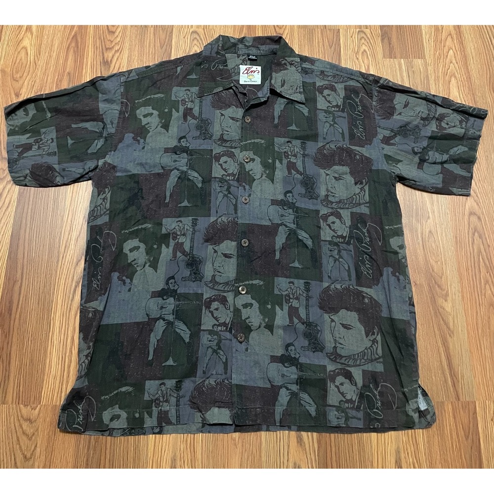 Elvis Shirt Mens Extra Large David Carey Camp Aloha Graphic Button Front